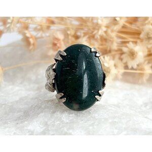 Dark Green Quartz Double Claw Prong 925 Sterling Silver Vintage Ring - sz  5
